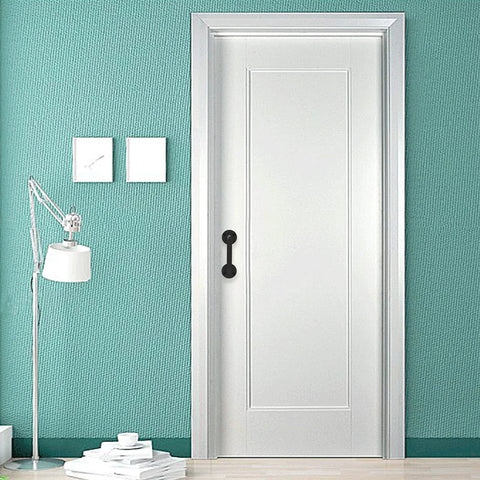 9.6 Inch Pipe Barn Door Pull Handle in Black Rustic Industrial Finish on white door