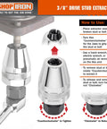 Three Eighths Inch Drive Damaged Bolt And Stud Extractor For Impact Wrenches, pro grade, showing three-jaw design in use