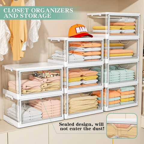 No Nonsense Clear Stackable Storage Bins With Snug Lids For Bedroom Closet Garage Organization Four Tier 23 Quart Each Dang Sturdy Plastic Totes Built Solid For Toys Crafts Clothes And Junk Drawer Cleanup Heavy Duty Performance That Holds Up