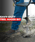 User operating a Powerful 1500W Electric Post Hole Digger Earth Auger With Reverse Function, heavy-duty steel auger bit in action
