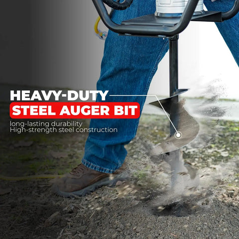User operating a Powerful 1500W Electric Post Hole Digger Earth Auger With Reverse Function, heavy-duty steel auger bit in action