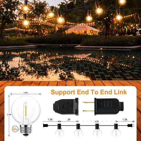 Led Outdoor String Lights 50 Foot Waterproof Patio Lighting With 25 Plus 1 Shatterproof G40 Edison Bulbs by pool