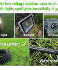 Images of garden lights, LED light, and outdoor speaker with coiled 12/2 Gauge Low Voltage Landscape Wire, 200 Feet Outdoor Lighting Cable.