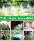 All In One Drip Irrigation Kit With 246 Ft Main One Half Inch Tube And One Quarter Inch Branch Tubing spraying water in gardens