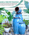 Outdoor Ceramic Water Fountain With 4 Tier Pots Turquoise Ocean Wave Texture 29 Inch Garden Centerpiece For Patio Yard Or Porch Creates A Relaxing Serene Oasis With Dynamic Waterfalls
