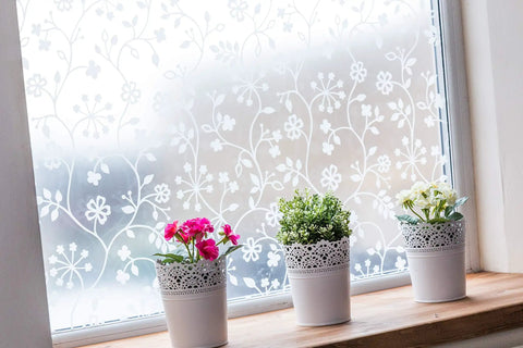 Privacy Window Film With Static Cling Reusable And Removable 17 Inch By 59 Inch Roll Winter Garden Vibe installed on window