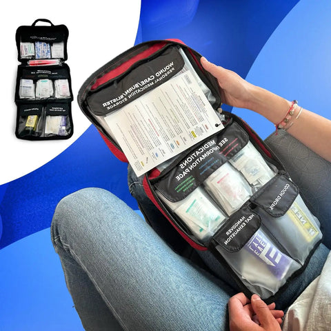 Campus Ready First Aid Kit For Dorms, School And Sports, Compact Grab And Go Medical Set With Bandages, OTC Meds, Gauze, open view