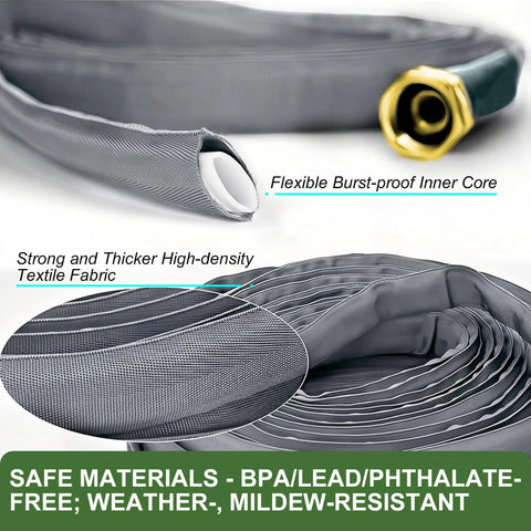 Garden hose, gray braided textile, burst-resistant inner core