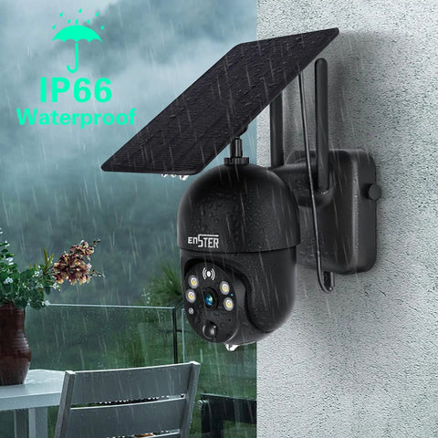 Solar Powered Outdoor Security Cam Wire Free With 360 Degree View And 2K PTZ Color Night Vision Human Detection on wall