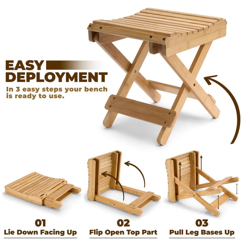 Foldable Shower Stool For Tiny Bathrooms Bamboo Foot Rest And Shaving Stool Space Saver Portable Folding Shower Bench setup guide.