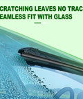 Premium All Season Windshield Wiper Blades 22x22 Inches Direct Hook Beam clearing water droplets from windshield, seamless fit.