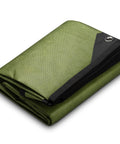 Folded olive green Tough As Nails Heavy Duty Survival Blanket With Reflective Thermal Layer For Camping And Outdoor Gear 8.5 ft by 12 ft