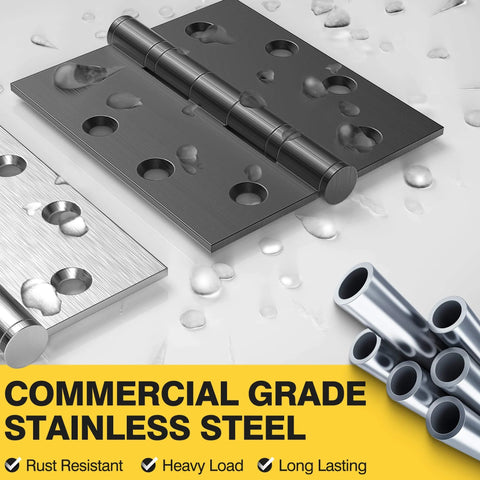 Ball Bearing Door Hinges 4.5 By 4 Inches Matte Black Square Corner 3mm Thick Non Removable Pin No Squeak Commercial Grade Steel