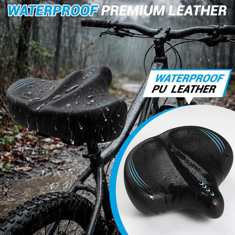 Ultra Wide Oversized Bike Seat Cushion With Comfy Memory Foam For Men And Women Waterproof Universal Saddle Upgrade For Road Mountain City Bikes Ride All Day Pain Free, waterproof PU leather bike seat on mountain bike