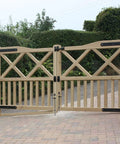 Heavy Duty Cane Bolt And 18 Inch Drop Rod Kit Built Like A Tank With Black Powder Coating For Outdoor Wood Fence Gates on wooden gate.