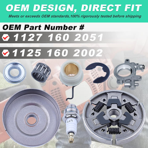 3/8 Inch 7 Tooth Sprocket Clutch Drum Oil Pump Kit For MS290 MS310 MS390 Chainsaws with OEM Numbers and parts layout