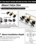 Diagram showing installation details of Three-Handle Tub And Shower Faucet Set In Dope Matte Black With 6-Inch Shower Head