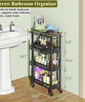 4 Tier Slim Rolling Storage Cart With Wood Top For Narrow Spaces Between Appliances In Small Kitchens, Laundry Rooms Or Bathrooms
