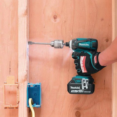Worker using power drill with Keyless Drill Chuck Gray For Power Drills Easy Quick Change Replacement Part on wooden surface.