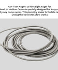 Hand Crank Drain Auger, Quarter Inch Cable, 25 Feet Long For Toilets And 2 Inch Drains, Light Duty Plumber Snake on display.