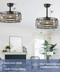 Living room with Farmhouse Crystal Cage Ceiling Fan With Remote Light 3 Speeds Cozy Vibe and flush-mount design.