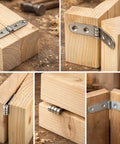 Workhorse Quality 4 Piece 180 Degree Folding Hinge Kit With Sturdy Right Angle Brackets And Complete Screw Set For Rock Solid Furniture Assembly And No Sweat Setup on wooden boards.