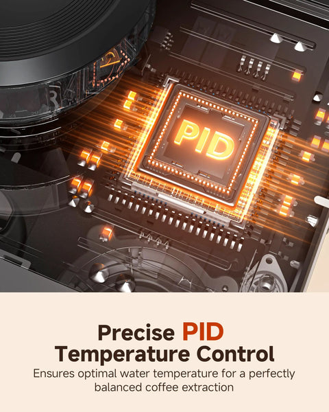 Close-up of PID temperature control chip in an espresso machine with built-in grinder and milk frother, 190-201F temp control.
