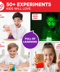 Ultimate Science Experiments Kit For Kids Ages 8 and Up With 50 Plus Fun Experiments Color Changing Volcanoes Rainbow Crystals Hands On STEM Learning Easy To Follow Instructions Real Scientist Vibe For Curious Young Minds, kids doing volcano and glow experiments