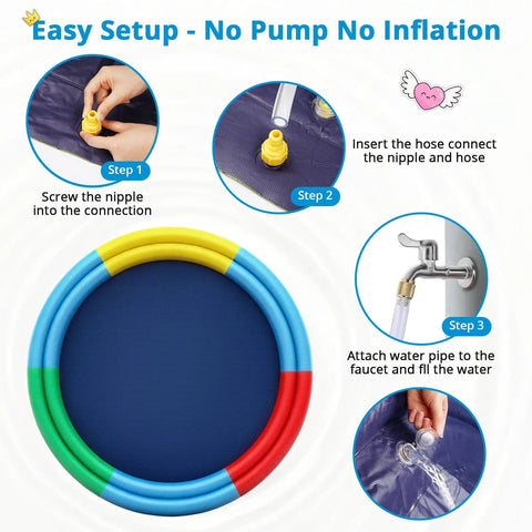 78 Inch Extra Large Non Slip Splash Pad For Kids And Dogs With Thicker Sprinkler Mat Backyard Outdoor Water Toy setup steps