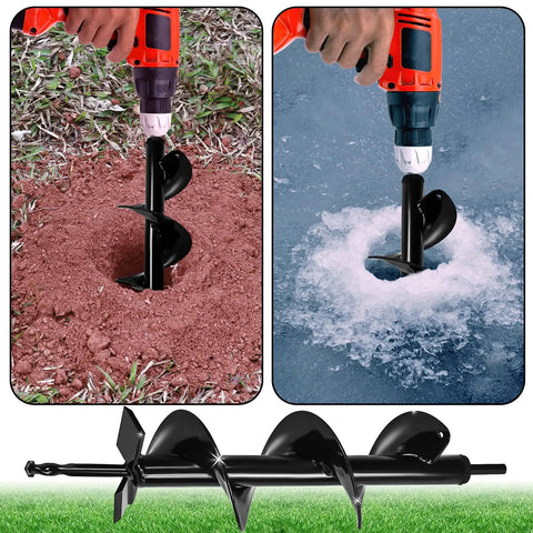 Upgraded 4x16 Garden Auger Drill Bit For Planting With Double Thickened Blades in soil and ice, spiral post hole digger