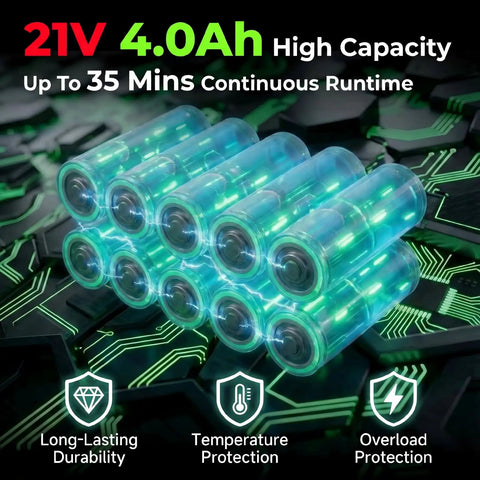 21V 4.0Ah high capacity battery pack for Ridiculously Lightweight Cordless Leaf Blower With 950000 RPM Power and fast charger