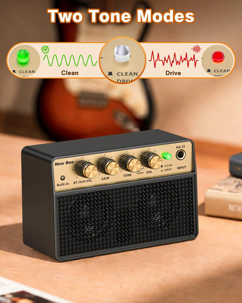 Portable 10W Electric Guitar Amplifier With Clean Drive Channel Pure Analog Tone USB C Rechargeable Bluetooth and 3.5mm Headphone AUX Jack Ultra Portable Practice Amp For Home Dorms And On The Go