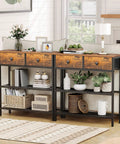 Ultra Slim 29.5 Inch Console Table With 3 Tier Storage, Two Fabric Drawers, Behind Sofa For Space Saving Entryway, Rustic Brown And Black