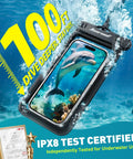 IPX8 Waterproof Phone Pouch For iPhone 17 16 15 14 Pro Max Cruise Ready Dry Bag underwater with dolphin image on screen