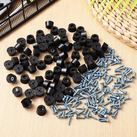 Durable PVC Furniture Feet Pads With Adhesive Backing 120 Sets Rubber Leg Bumpers and screws on a surface