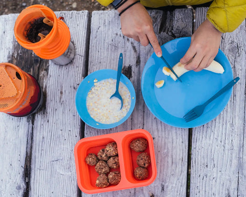 Trail Ready Dish Set With Mesh Bag BPA Free Durable Lightweight Polypropylene Eating Utensils Packable For Hiking Camping