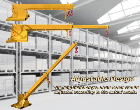 Forklift Jib Boom Crane With Adjustable Tilt 6600 Lbs Capacity showing adjustable design for various lifting angles and lengths.