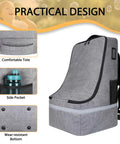 Gate Check Car Seat Travel Bag With Padded Backpack And Waist Belt shown with tote, side pocket, and protective feet