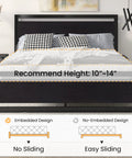 Kick Back On This Heavy Duty Queen Bed Frame With Modern Headboard And Black Steel Platform showing recommended mattress height.