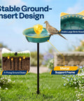 Outdoor Bird Bath With Ground Stake, Weather Resistant ABS Bowl, 13 Inch Diameter, 1.45 Gallon Capacity, Green Finish, garden setting