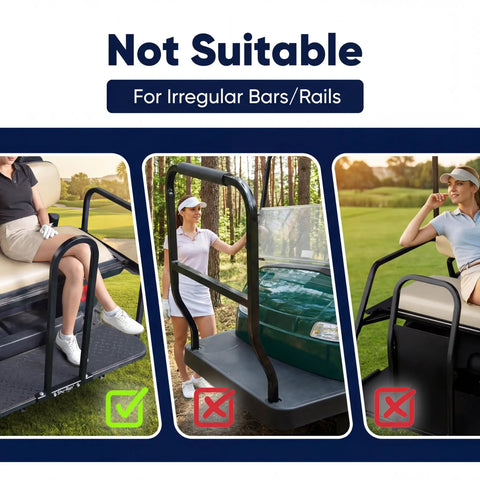 Image showing rear seat golf cart bag holder with foldable rack not suitable for irregular bars, compatible with EZGO Club Car Yamaha