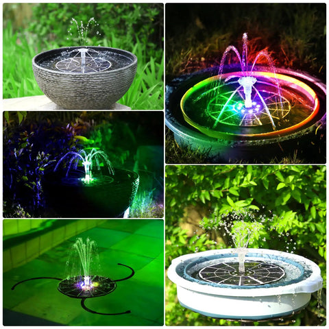 Colorful LED Solar Fountain Pump With 3000mAh Battery Remote Control 8 Nozzles Quiet Operation Outdoor Garden Pond Bird Bath Water Feature