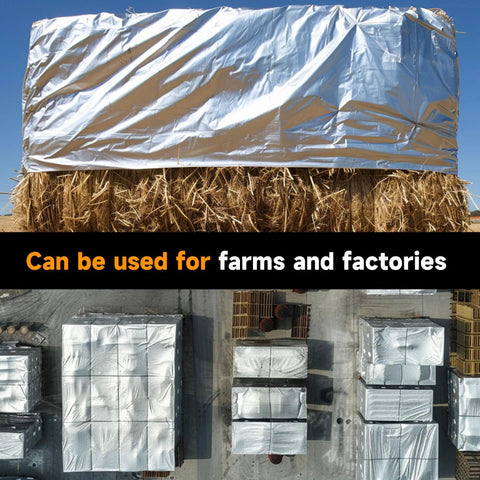 Heavy Duty 30x30 Foot Poly Tarpaulin With Reinforced Edges And Grommets covering hay and factories, UV resistant outdoor shelter.