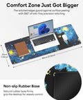 Starry Night Cat Mouse Pad 31.5 By 11.8 Large Desk Mat With Stitched Edges, non-slip rubber base, Van Gogh-inspired kitten pattern