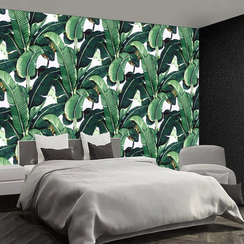 Banana Leaf Tropical Botanical Wallpaper Green Plant Floral Wall Mural For Living Room And Bedroom 108 By 75 Inch on bedroom wall