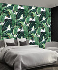 Massive Tropical Banana Leaf Wall Mural, Green Plant Floral Fabric Wallpaper for bedroom, 195 by 120 inches, 9 panels