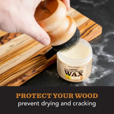 Person applying Two In One Wood Care For Cutting Boards And Butcher Block Surfaces With Beeswax And Food Grade Mineral Oil to board