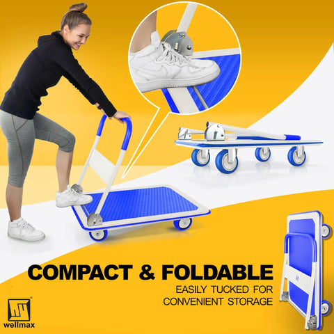 No Sweat Foldable Push Cart Dolly Rocking A Solid 660 Pound Load Rating For Smooth Moving Hauls And Super Compact Portable Trunk Storage In Vivid Blue