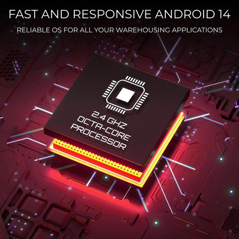 Close-up of 2.4GHz octa-core processor, highlighting speed for Rugged Android Handheld Barcode Scanner With 2D 1D QR Reading, SE4710.