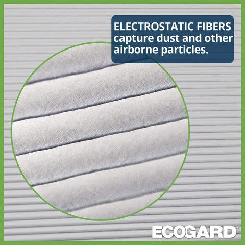 Close-up of cabin air filter fibers for Nissan X-Trail Rogue 2014-2025, showing dust capture capability with electrostatic fibers.